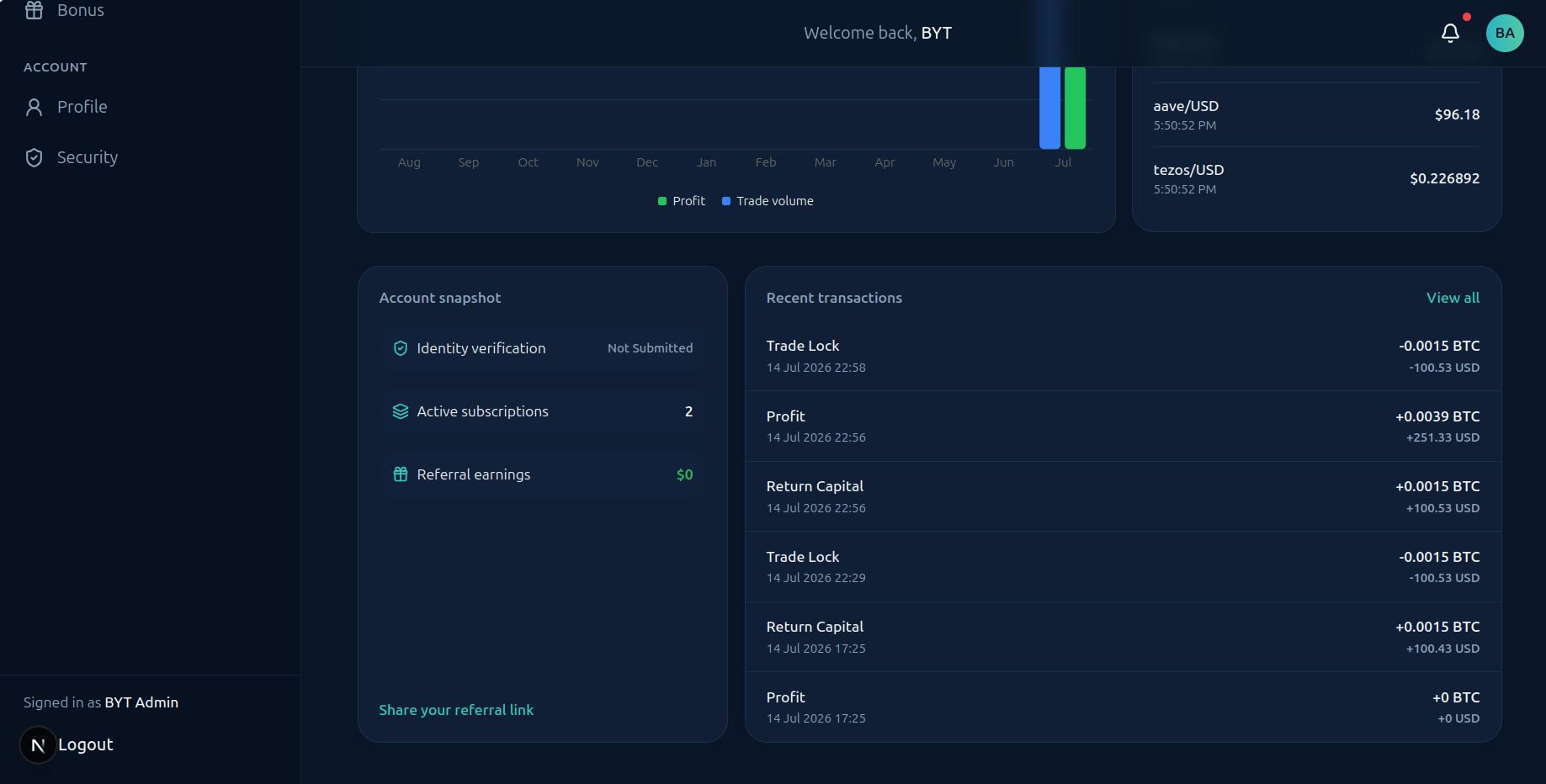 BYT Trading screen 16