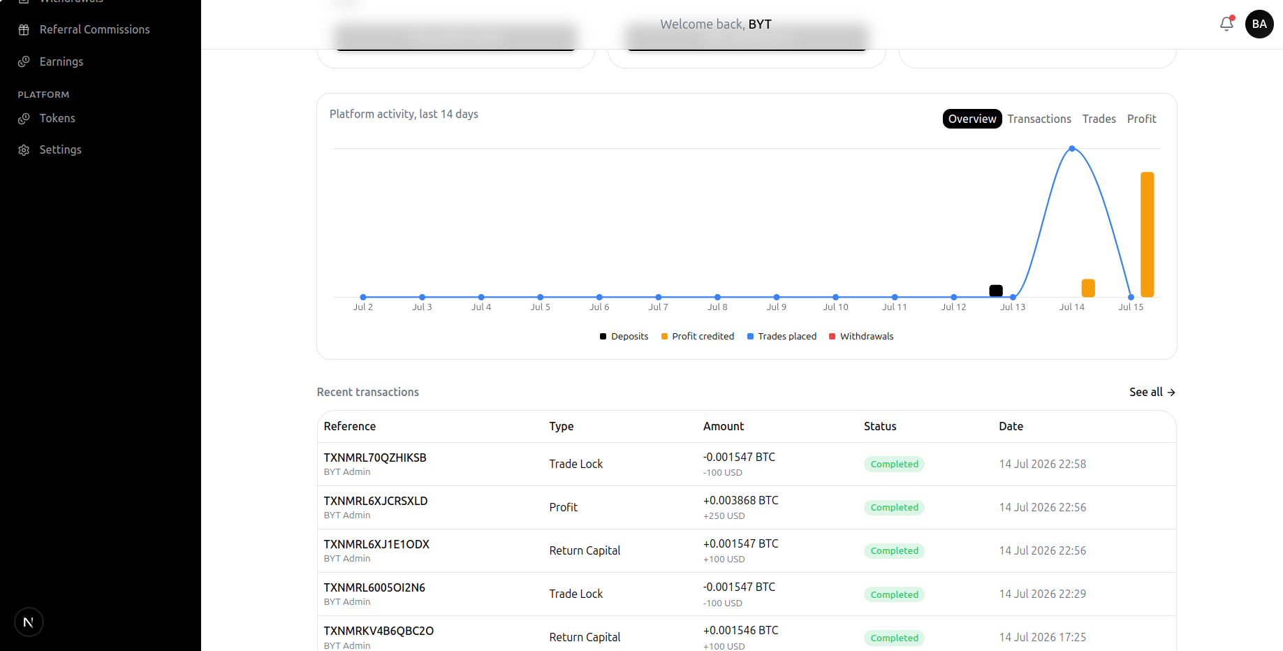BYT Trading screen 18